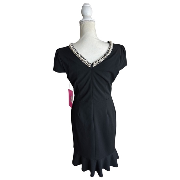 Betsey Johnson Pearl Trim Trumpet Ruffle Sheath Dress 10 - Picture 3 of 15